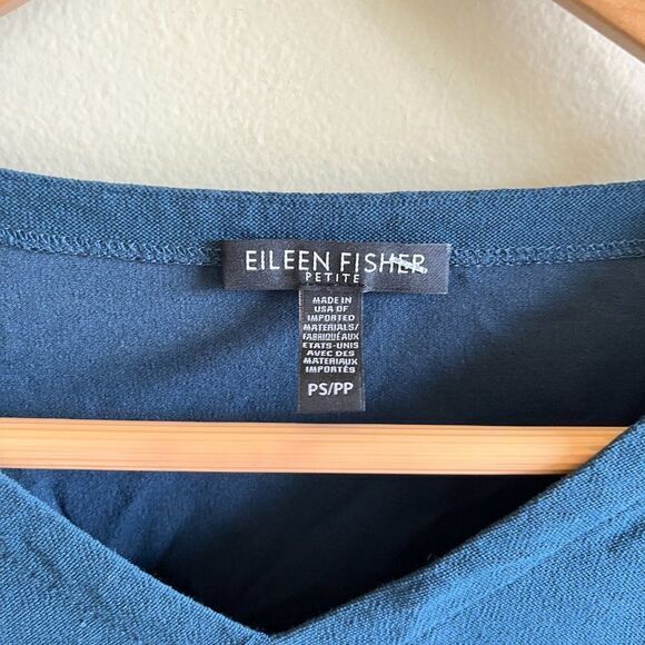 Eileen Fisher Blue 3/4 Sleeve Top Blouse‎ V Neck Womens Petite Size PP PS - Picture 2 of 4